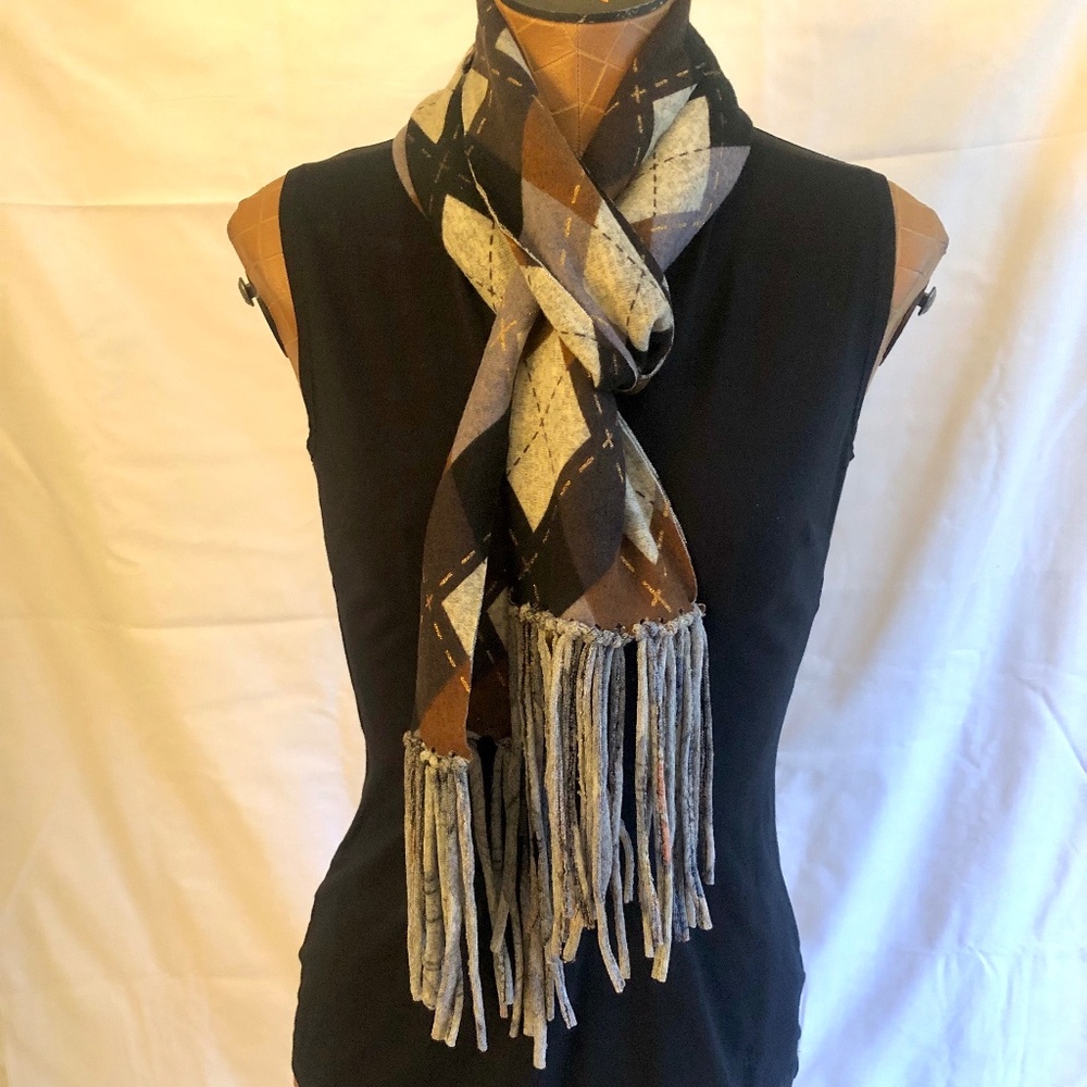 Hand Made Argyle Fringed Scarf